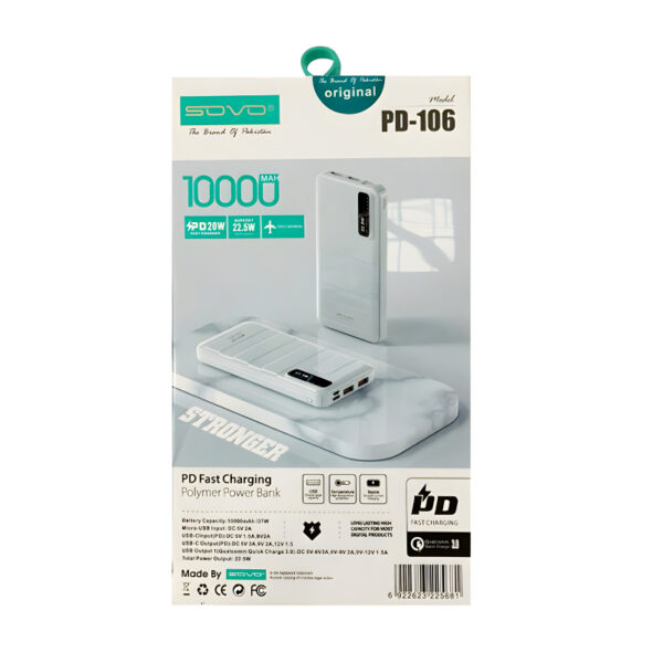 SOVO PD-106 Stronger 10000mAh PD Fast Charging Polymer Power Bank