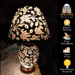 Table Lamp Handmade Camel Skin Black Floral